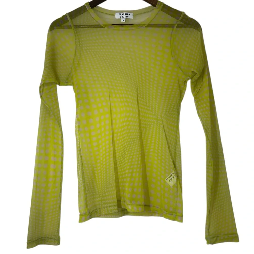 Frankie’s Bikinis Ember Mesh Dots Long Sleeve Shirt Top in Yuma Size Medium